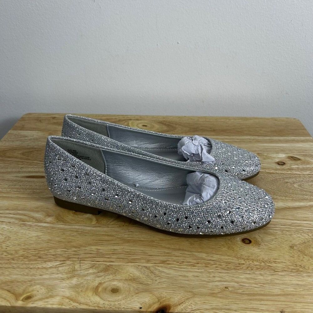 Hot Cakes Jazz Silver Glitter Rhinestone Ballet Flats Womens Size 6.5 M Sparkle
